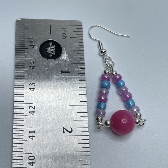 Artisan Dyed Jade Stone Beaded Seed Bead Necklace Earrings Set Silver Tone Boho - Picture 5 of 6